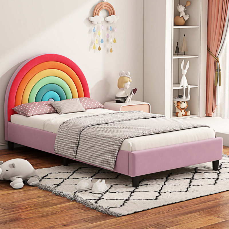 Latitude Run Lagretta Rainbow Design Upholstered Twin Platform Bed Cute Style Princess Bed for Boys Girls Teens Colorful Pink Wayfair